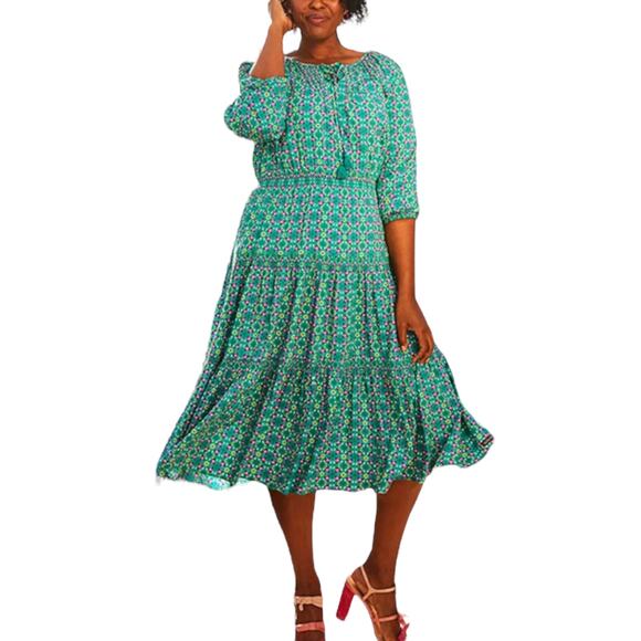 Matilda Jane Turquoise Geometric Age of Aquarius Peasant Dress Size L - Picture 2 of 11